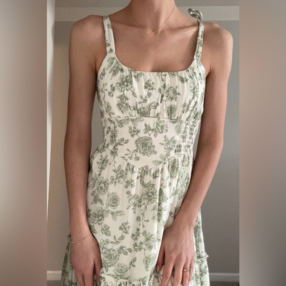 Altar'd State Cream Dress with Sage Green Floral Print